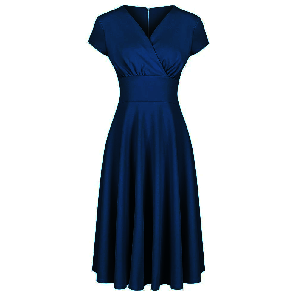 Navy Blue Vintage A Line Crossover Capped Sleeve Tea Swing Dress ...
