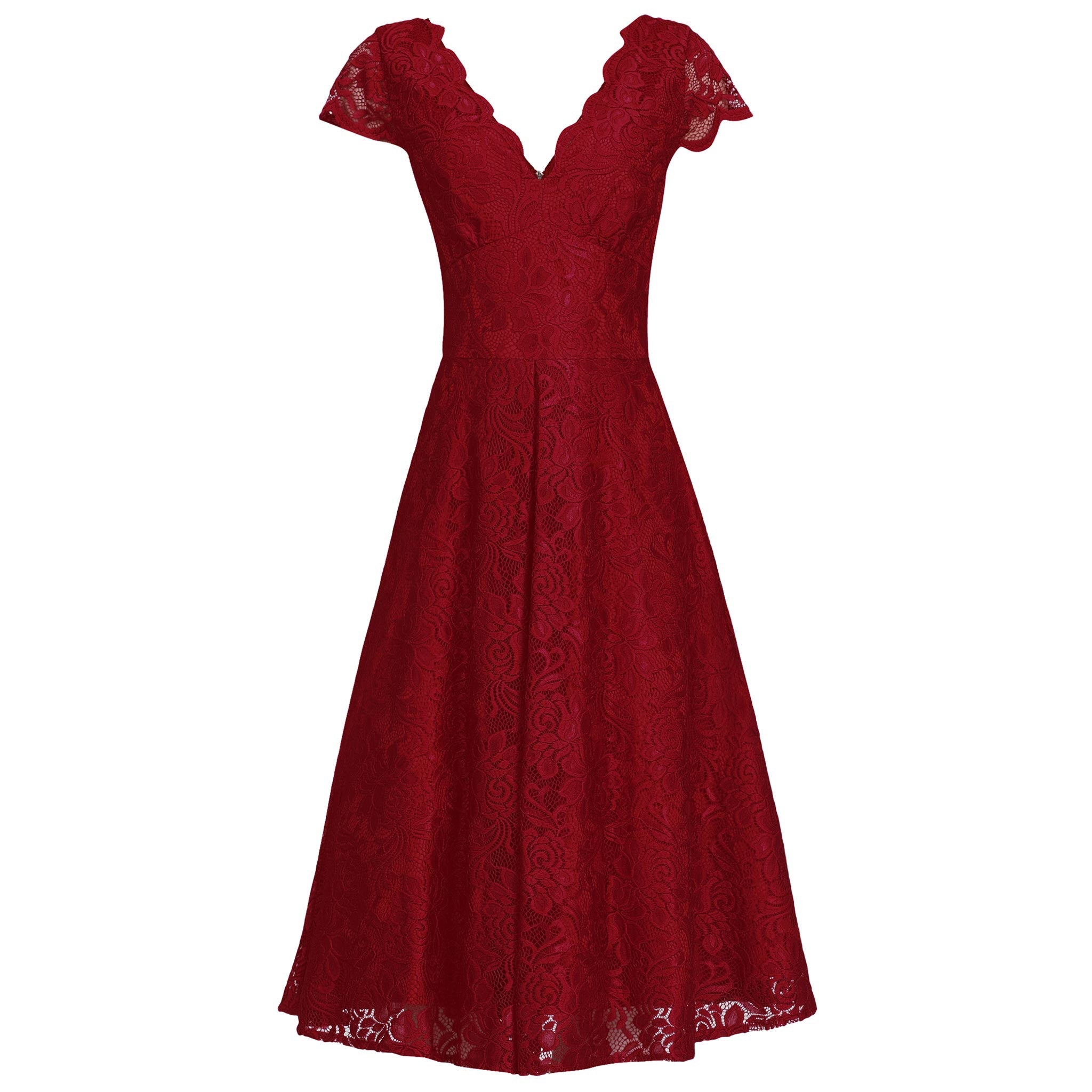 red lace swing dress