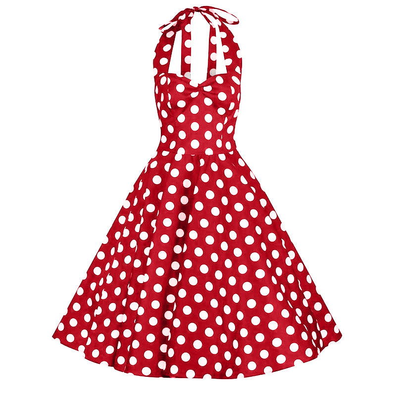 red and white polka dot swing dress