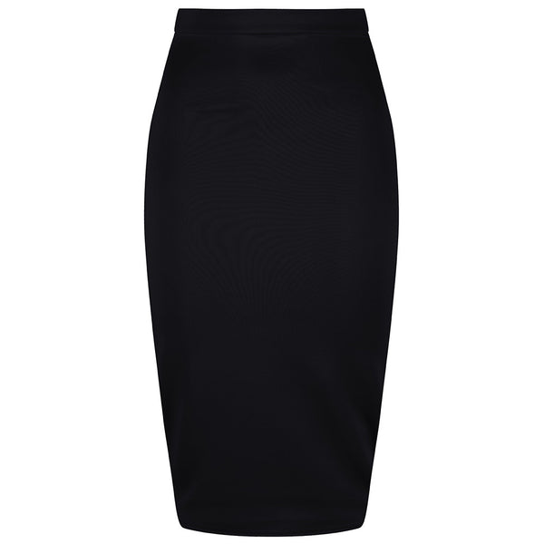 Classic Black Stretch Pencil Bodycon Midi Office Work Skirt - Pretty ...