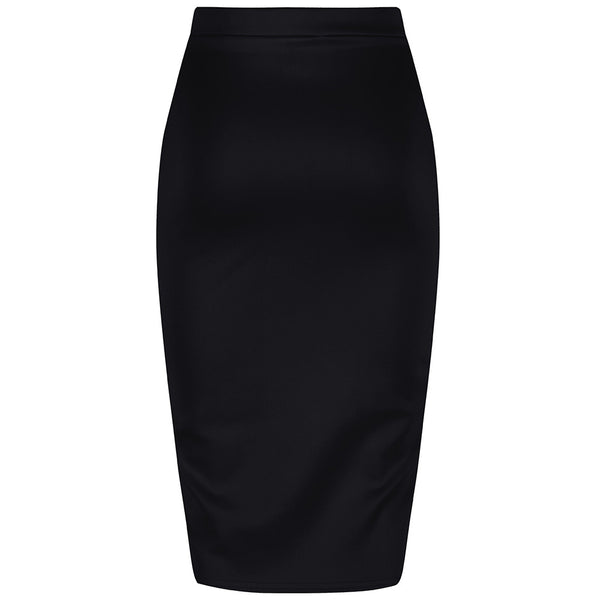 Classic Black Stretch Pencil Bodycon Midi Office Work Skirt - Pretty ...