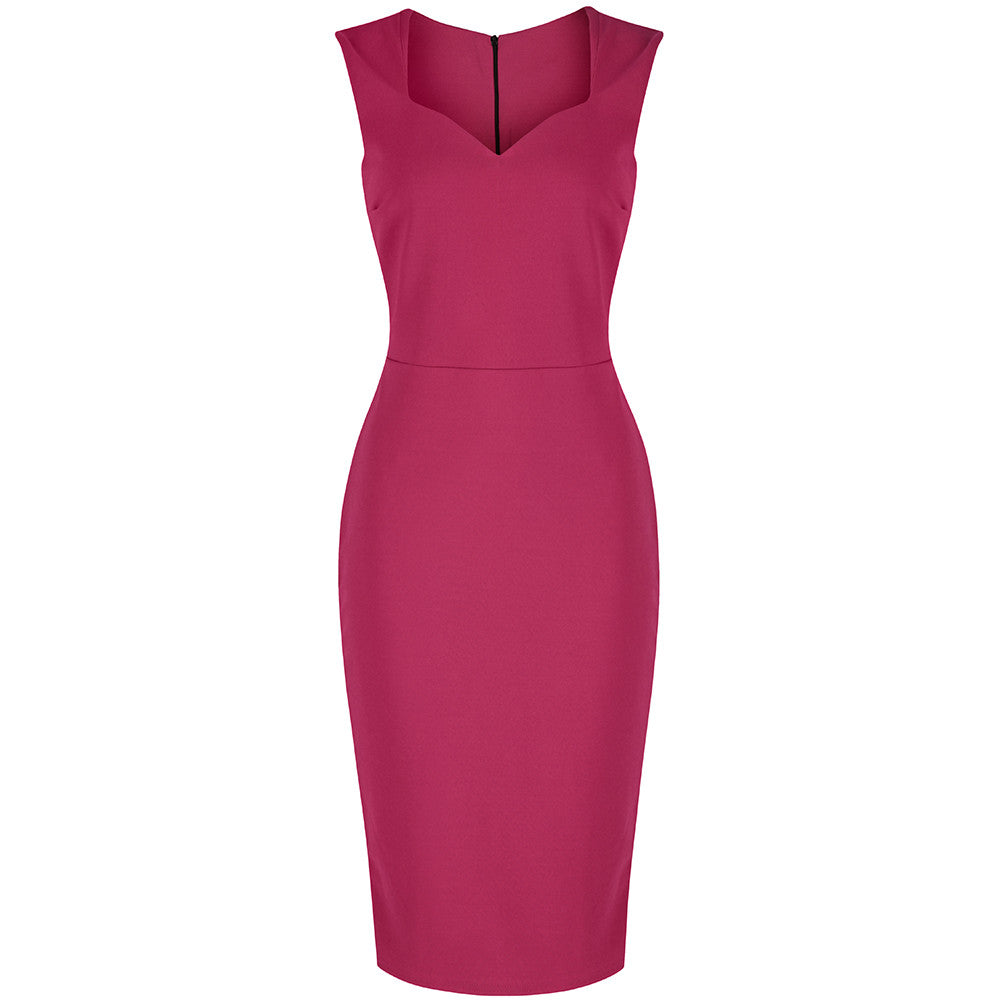 Raspberry Pink 40s Bodycon Hollywood Pencil Dress - Pretty Kitty Fashion