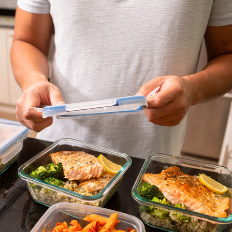 healthy meal prep being boxed