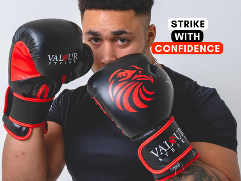 Valour Strike Black & Red Boxing Gloves CV-10z - Free UK Delivery –