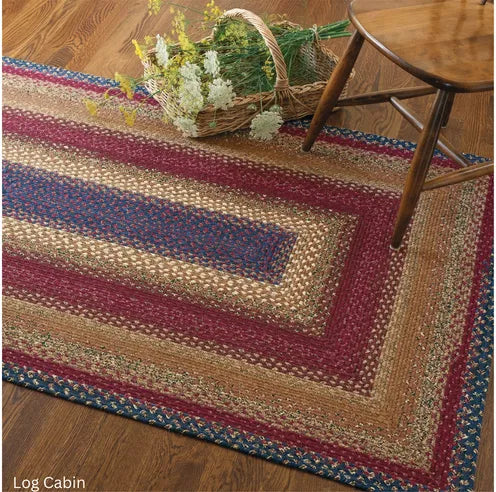 Log Cabin Red and blue Braided Rugs