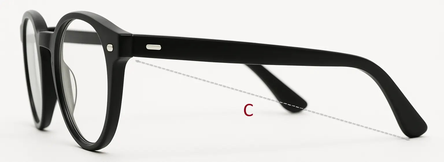 Vionglasses frame measurements, temple length, temple legs, universal fit.