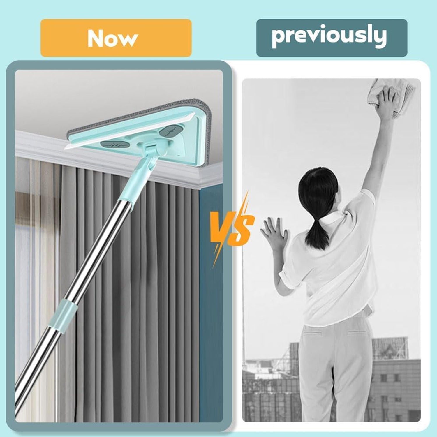 2 In 1 Extendable Triangle Mop Retractable Cleaning Mop Brush & Viper, 360 Degree Rotating Floors Wall Cleaning Mop Dust Mop with Telescopic Handle and Reusable Mop Heads (1 Pc) - Image 8