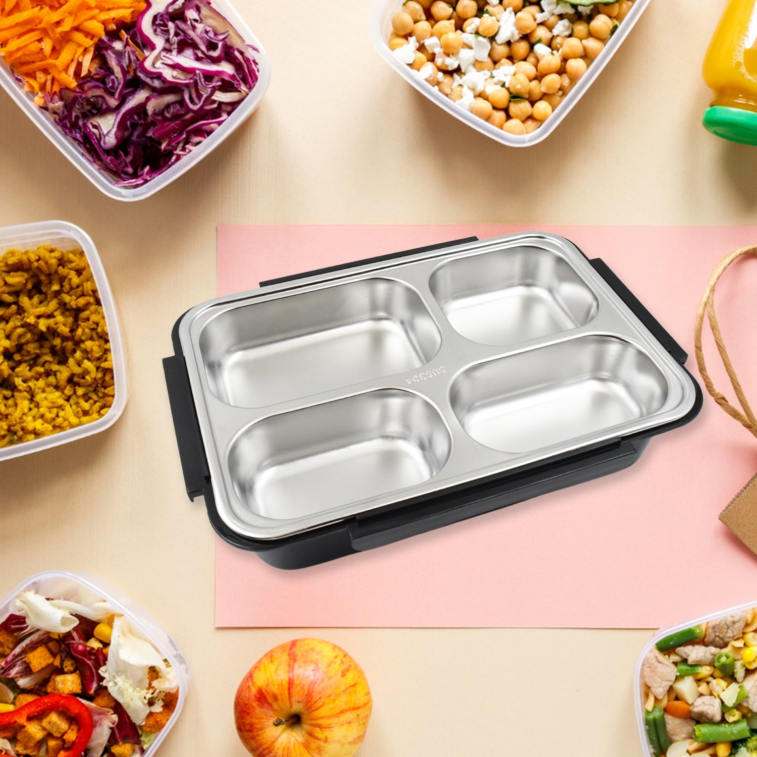 4 Compartment Insulated Lunch Box Stainless Steel |Tiffin Box for Boys, Girls, School & Office Men for Microwave & Dishwasher & Freezer Safe Adult Children Food Container (1 Pc) - Image 3