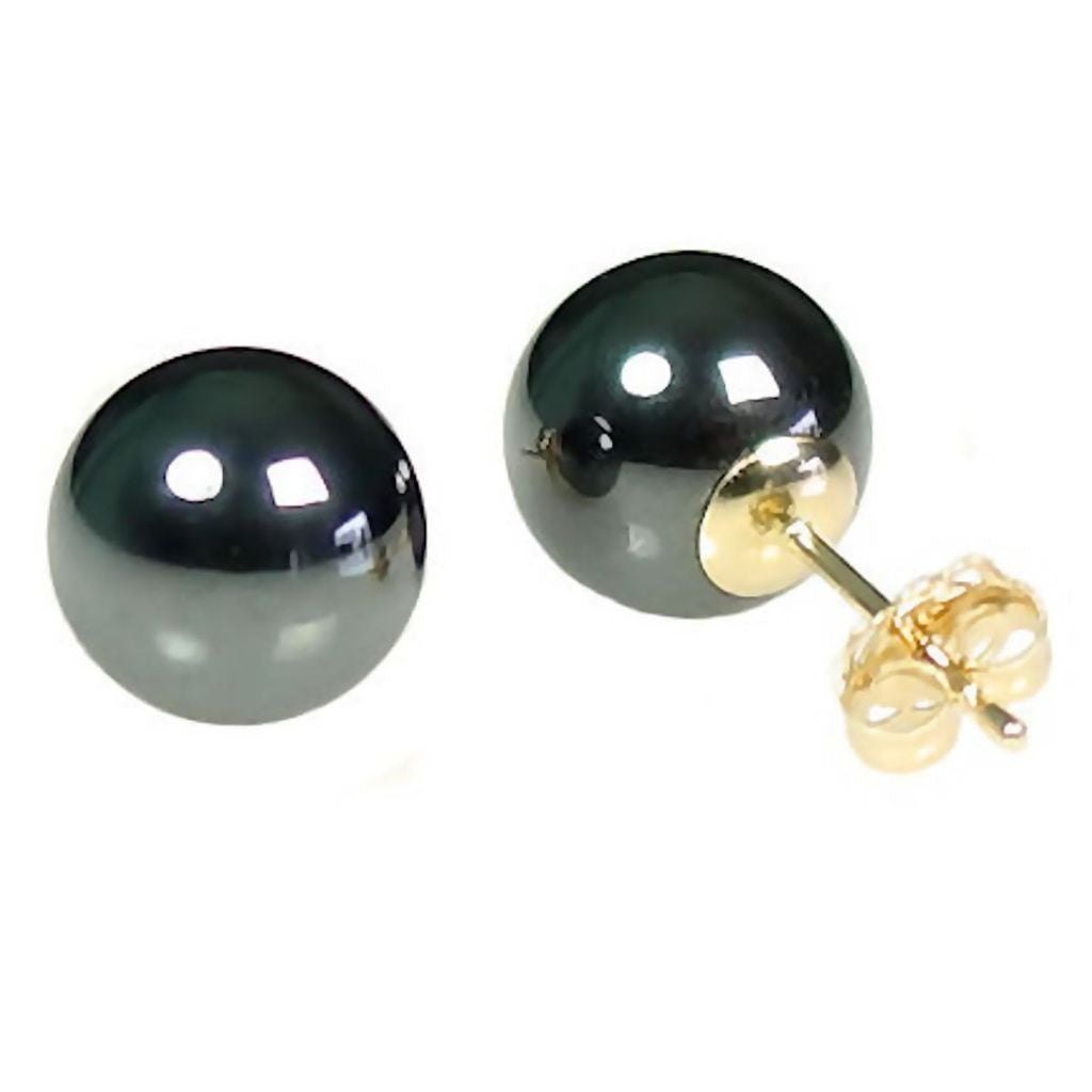 10mm Black Hematine Ball Stud Earrings 