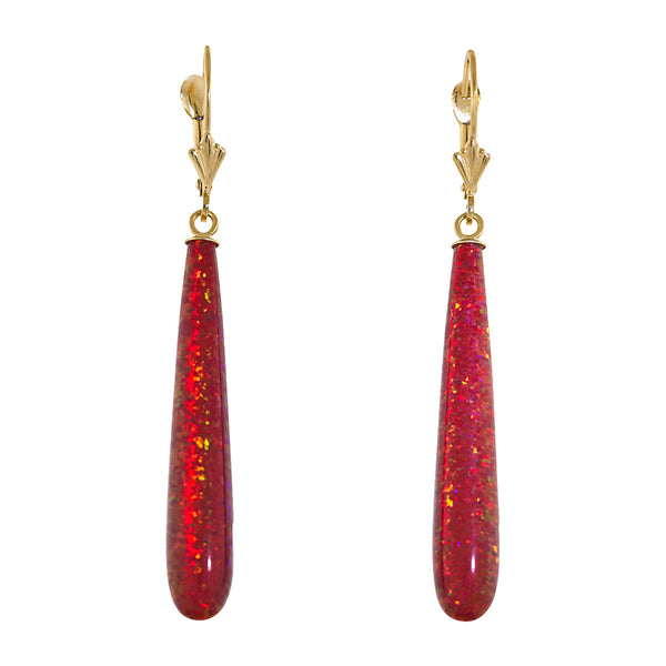 Ginger: 35mm Flame Red Created Opal Teardrop Lever Back Earrings 14K Y ...