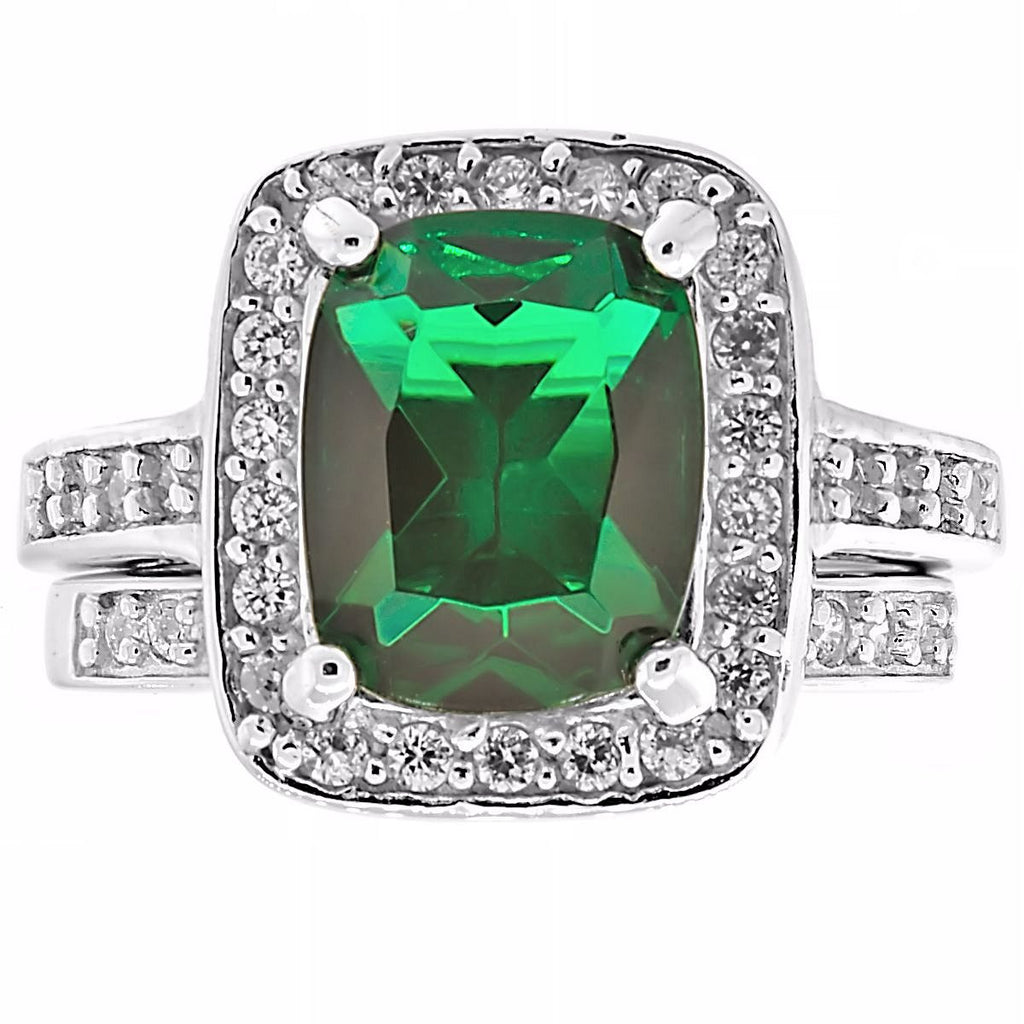 Esadowa: 3.43ct Emerald-cut Emerald Ice CZ 2 Piece Wedding Ring Set ...