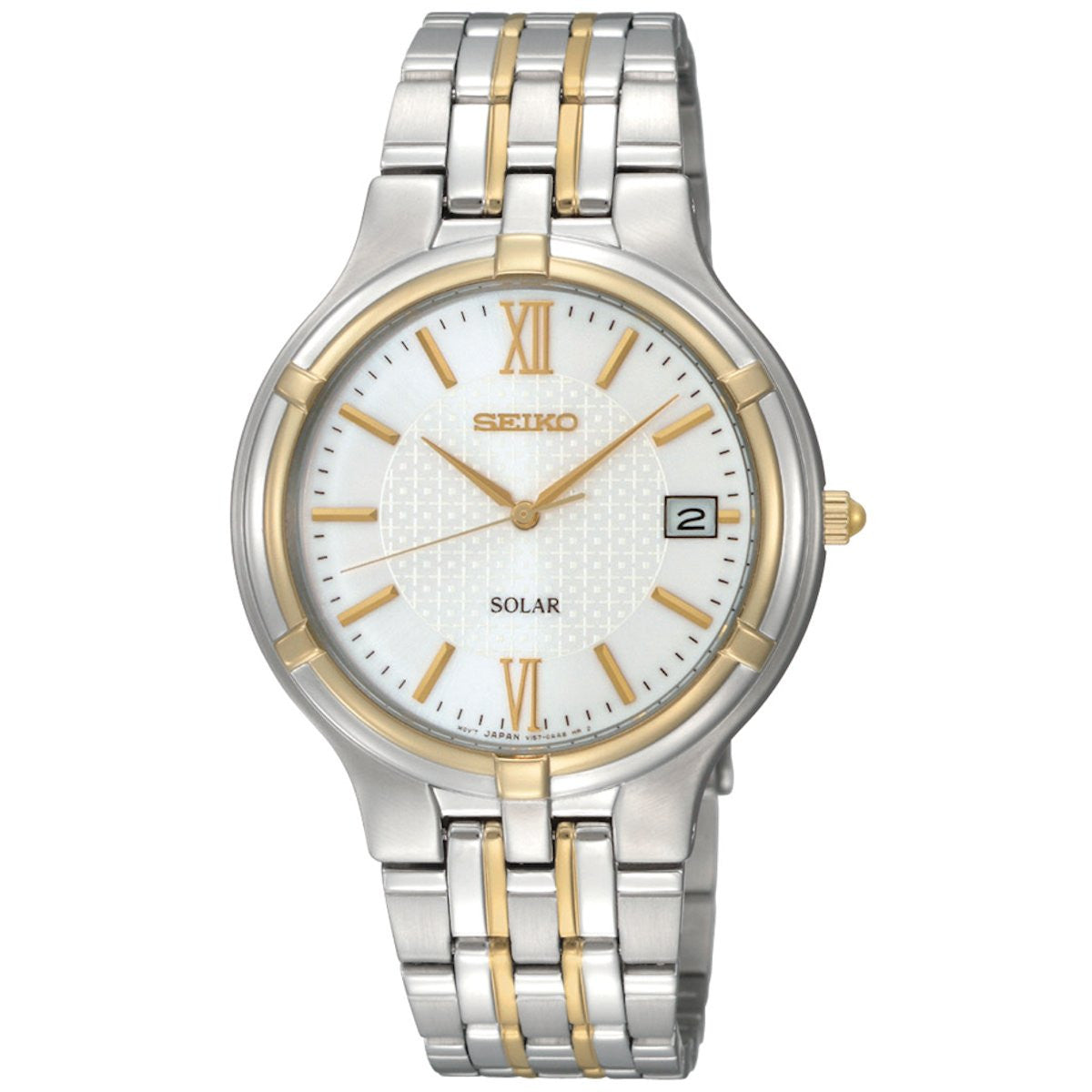 New Seiko SNE066 Mens Two-Tone Steel and Ionic Gold Solar Dress Watch -  