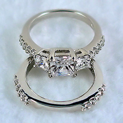 Holly: 2.2ct Russian Ice CZ Ring Guard Wedding Set 925 Sterling Silver