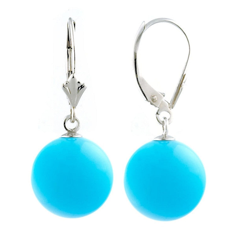12mm Sleeping Beauty Turquoise Ball Drop Leverback Earrings 14K Gold ...