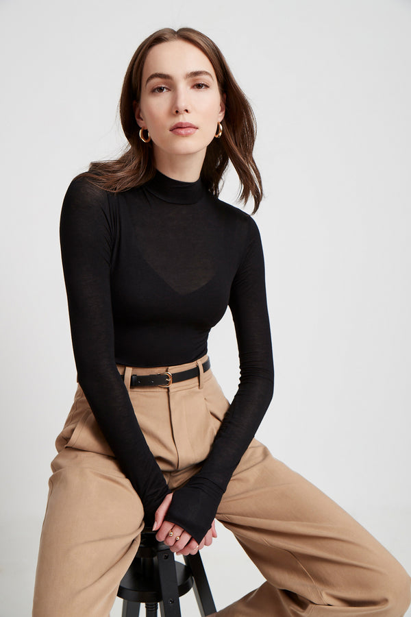 Mock Neck Long Sleeve Sheer Off White Top - Addy Top