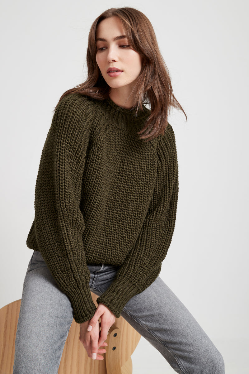 Olive Wool Knitted Pullover Sweater - Cortlandt Sweater | Marcella