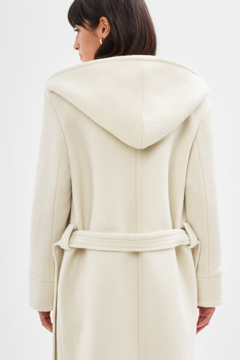Belted White Wool Jacket With Hood - Mallory Coat | Marcella