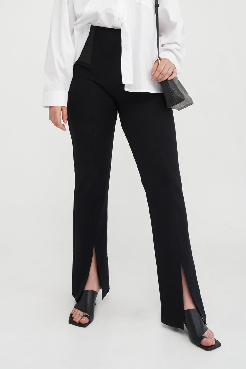 Black Split Front Flair Trousers - Tremont Pants | Marcella