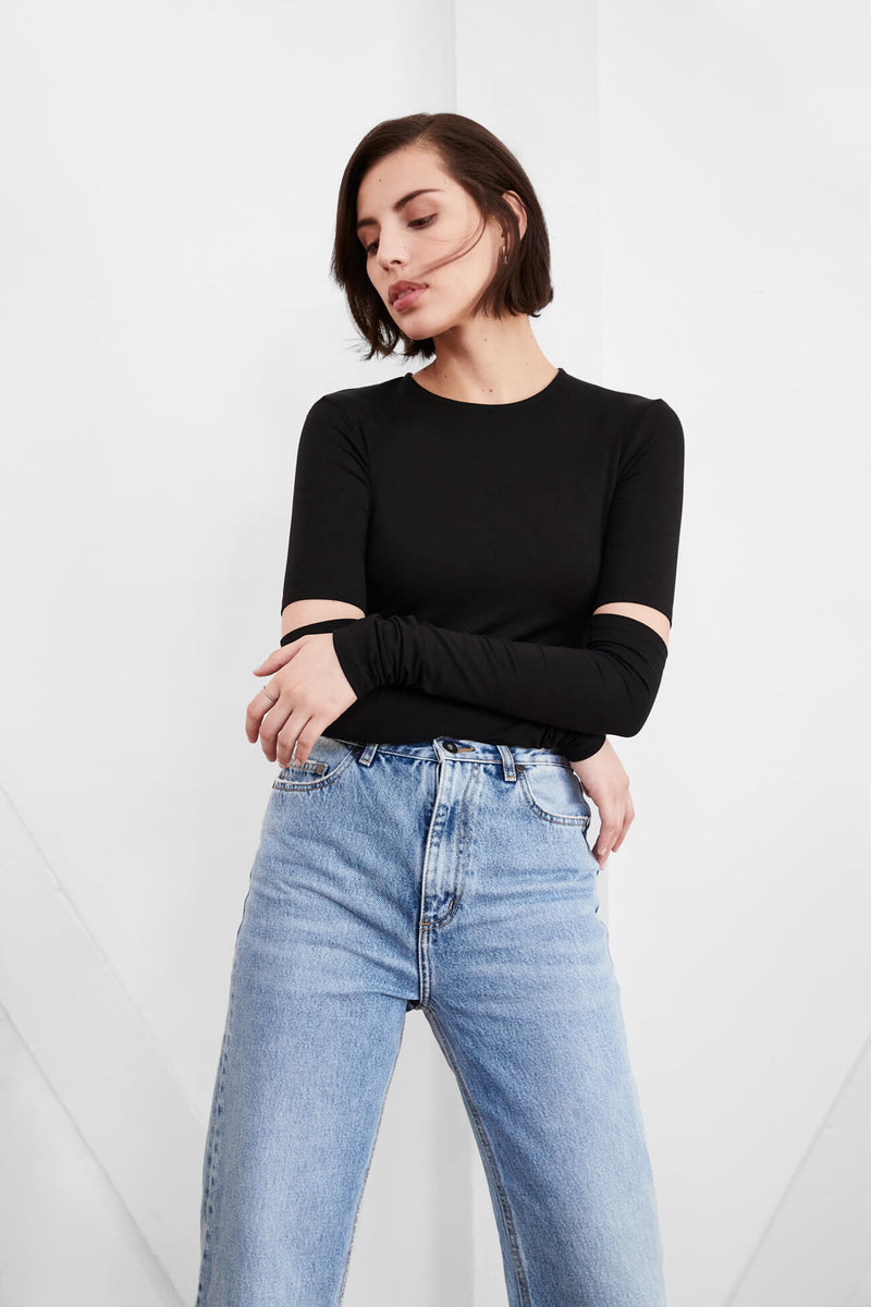 Black Longsleeve Edgy Top - Indra Top | Marcella