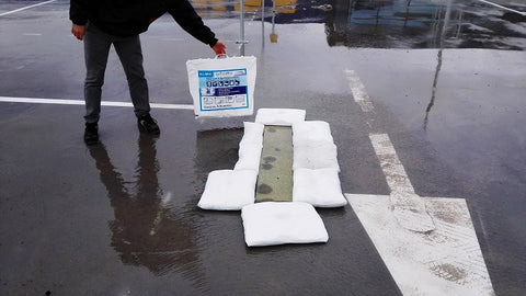 FloodSax Sandless Sandbags saves Ikea from parking lot flooding