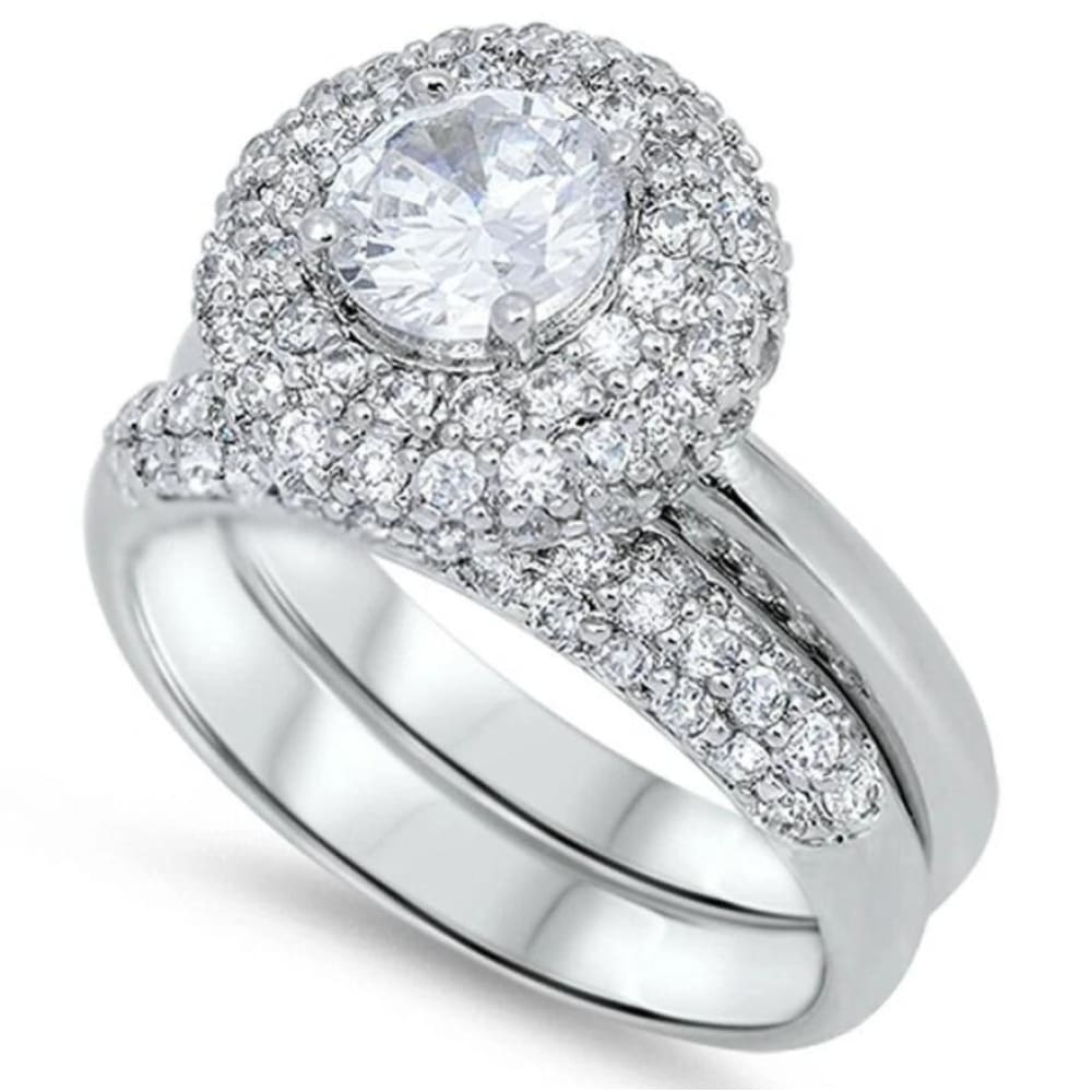 Big Pave Halo Engagement Ring Set 