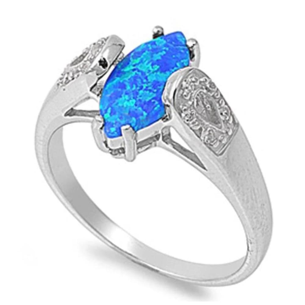 Rings $41.99 Blue Marquise Unique Lab Opal Sterling Silver Ring with Cubic Zirconia 25-50 badge-toprated blue clear cubic-zirconia