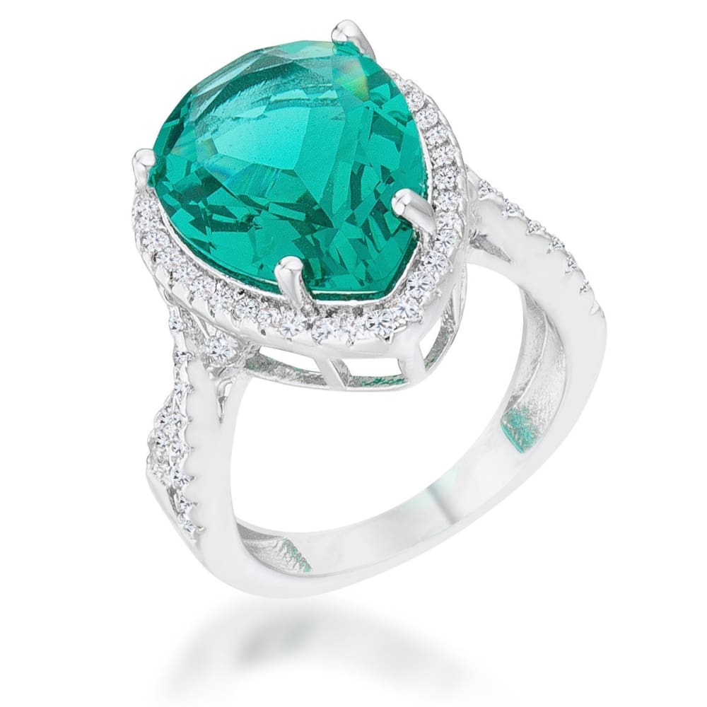 Rings $37.20 Laura 9.9Ct Blue Green Cz Rhodium Classic Teardrop Ring