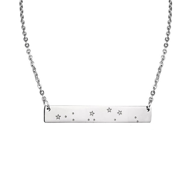 Capricorn Constellation Women's Necklace Zodiac Bar Pendant Silver Chain