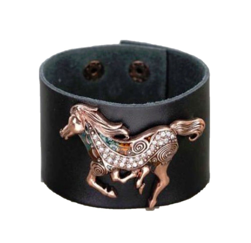Running Horse Copper Tone Leather Bracelet