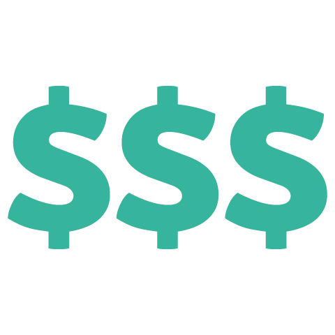 Three green dollar signs in a row on an ivory background