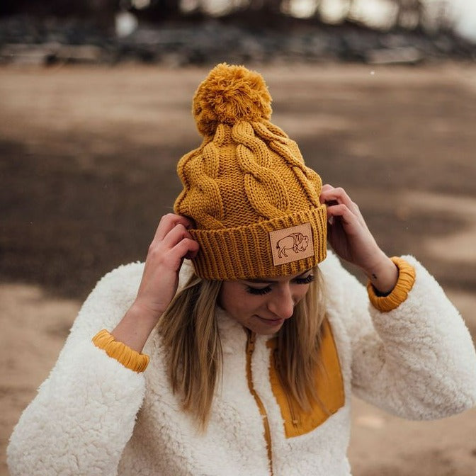 Bison Cable Knit Beanie - Mustard – The Scene
