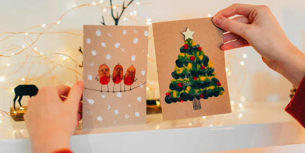 Christmas Card Finger Painting - Robin & Christmas Tree