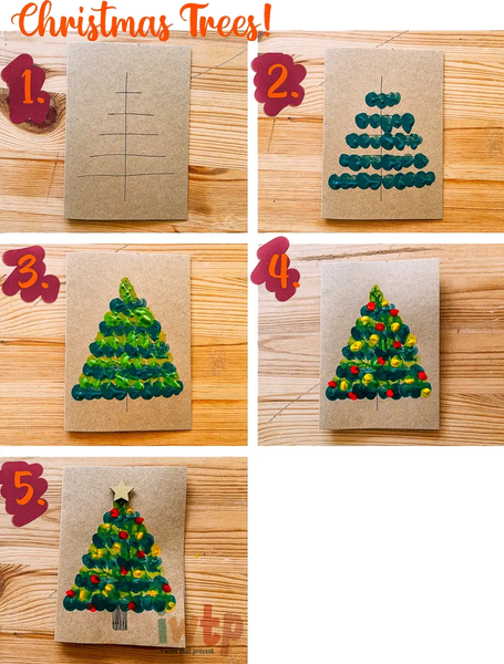 Christmas Card Finger Painting - Robin & Christmas Tree