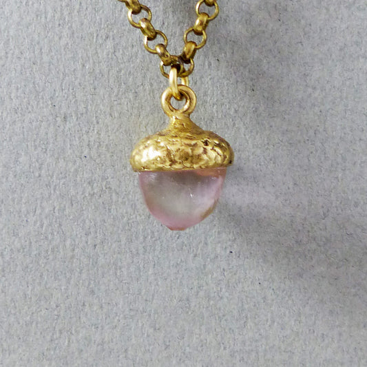 Acorn Necklace, Brass & Crystal (Pale Pink)