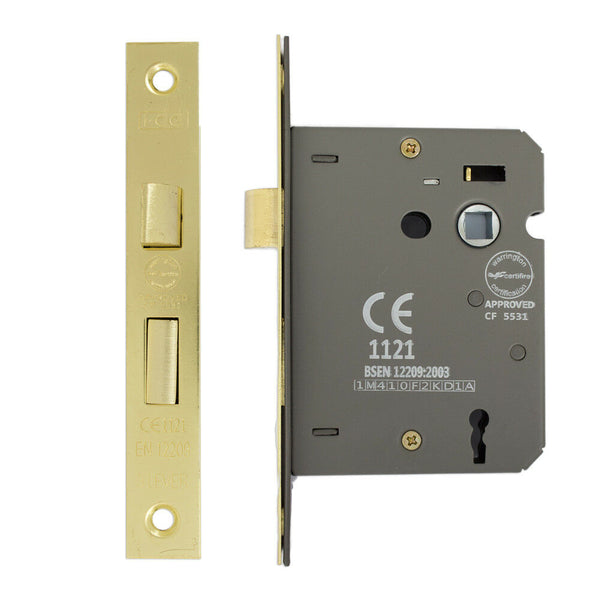 Fire Rated Electro Brass CE Rated 3 Lever Sashlock 75 mm by i-CE Locking Systems