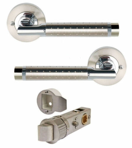 AURA Satin Nickel/ Chrome Push Button Privacy/WC Lever on 52mm Rose Door Handles