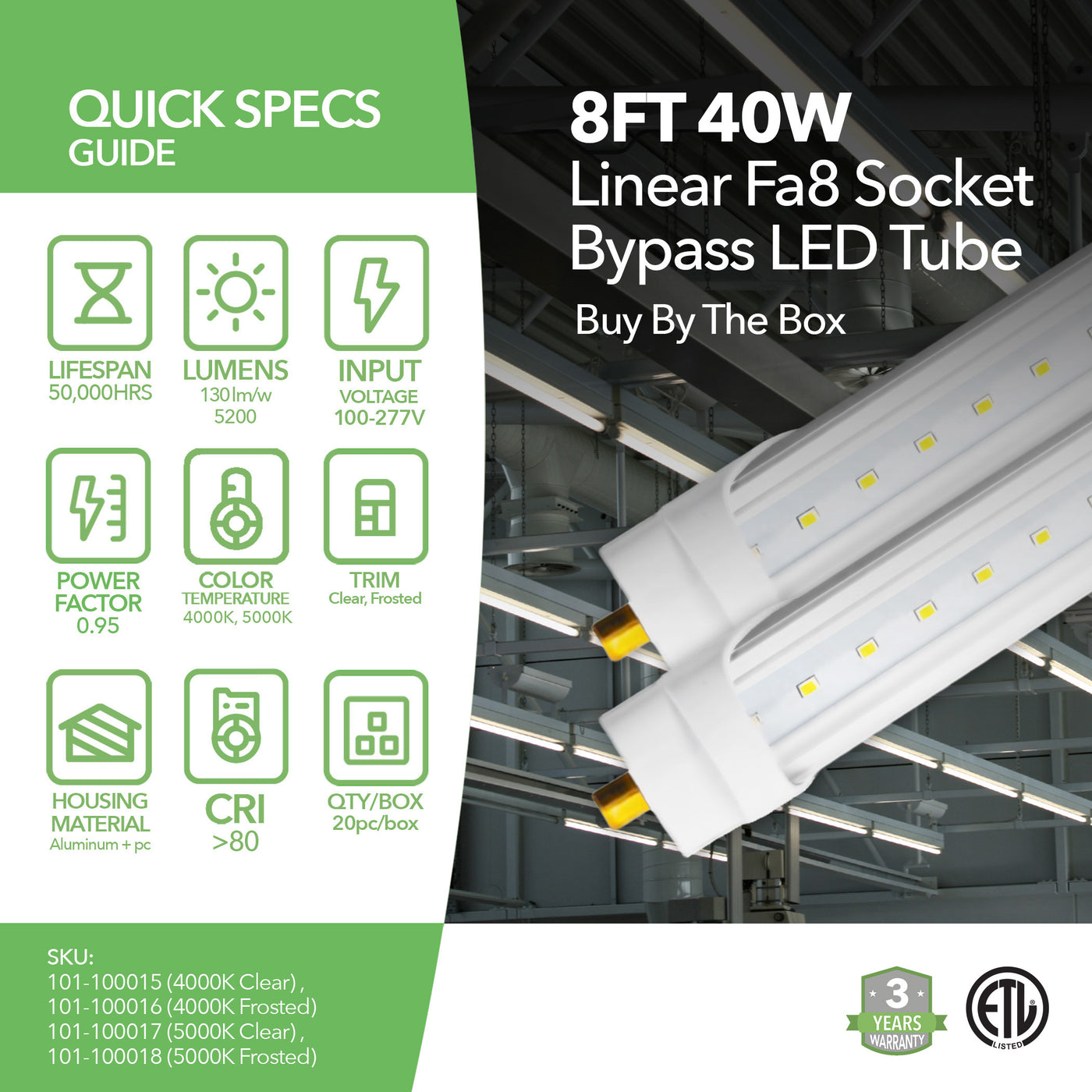 8ft 40w led linear tube