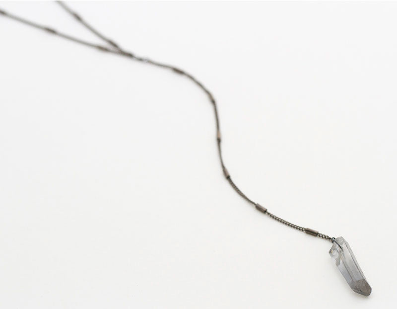 Gunmetal Energizer Lariat Necklace, Grey Quartz