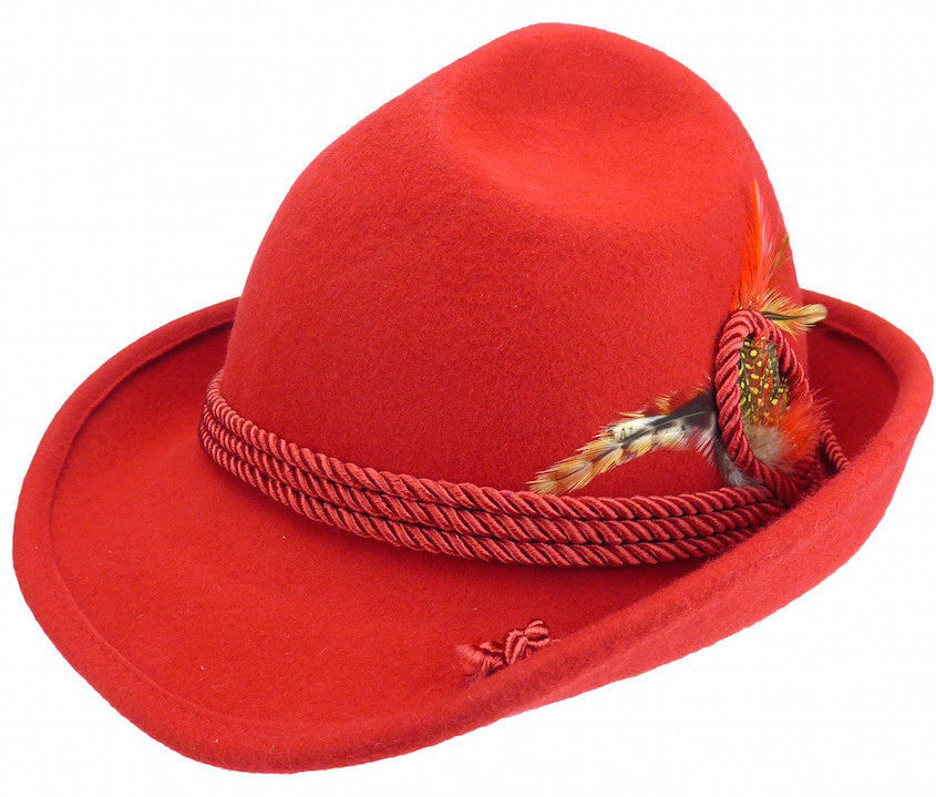 German Bavarian Style Red 100% Wool Hat