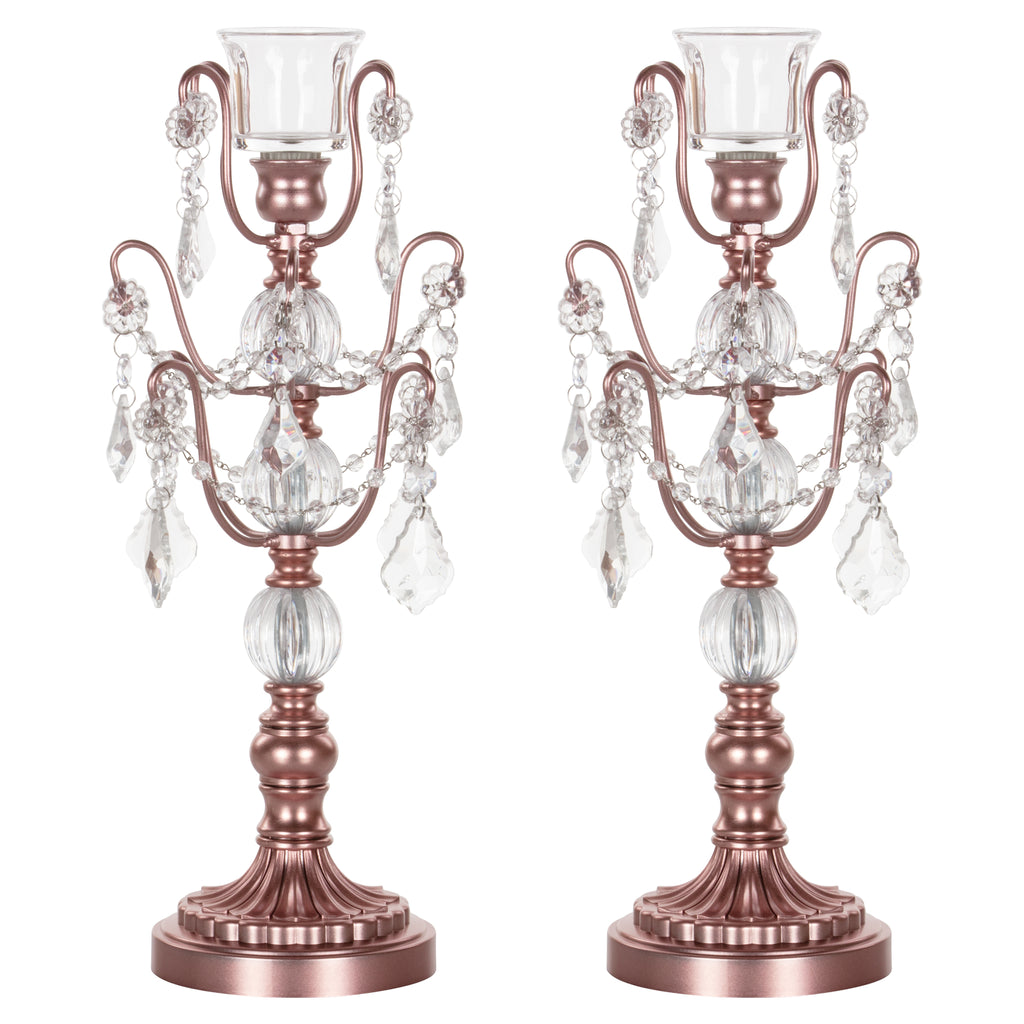 2-Piece Rose Gold Chandelier Candlestick Candelabra Set ...