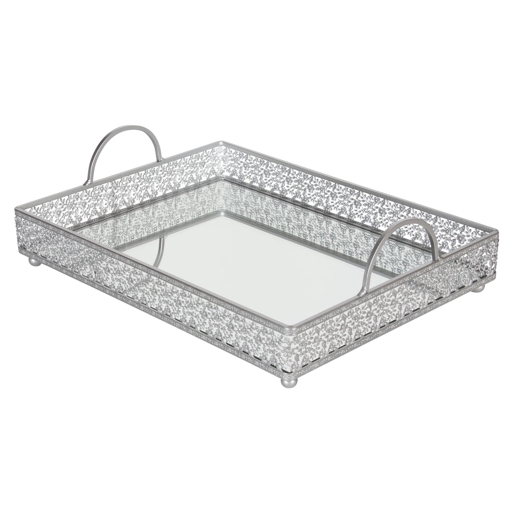 silver and mirror tray