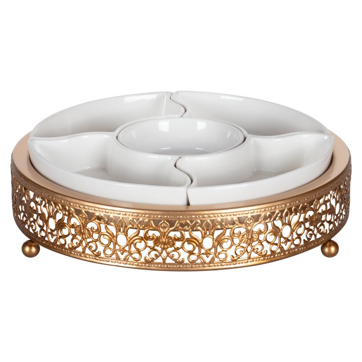 round gold serving tray