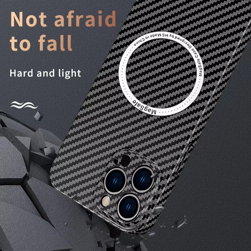 Premium Carbon Fiber Apple iPhone Case, MagSafe Compatible, Ultra Thin Magnetic Screen and Camera Guard, Sleek Matte Finish
