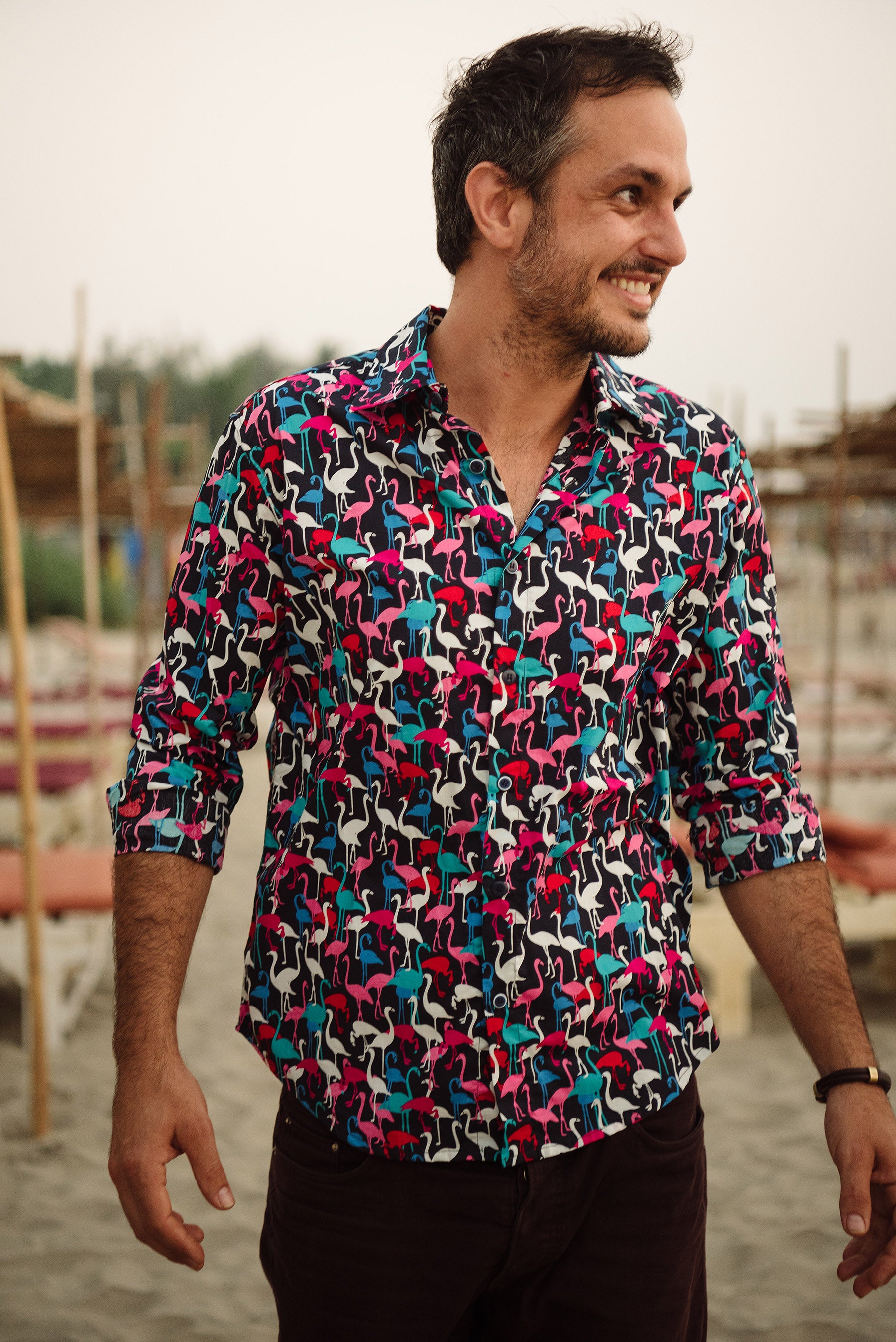 Black long sleeve multi coloured flamingos. – Shoop Doop London shirts