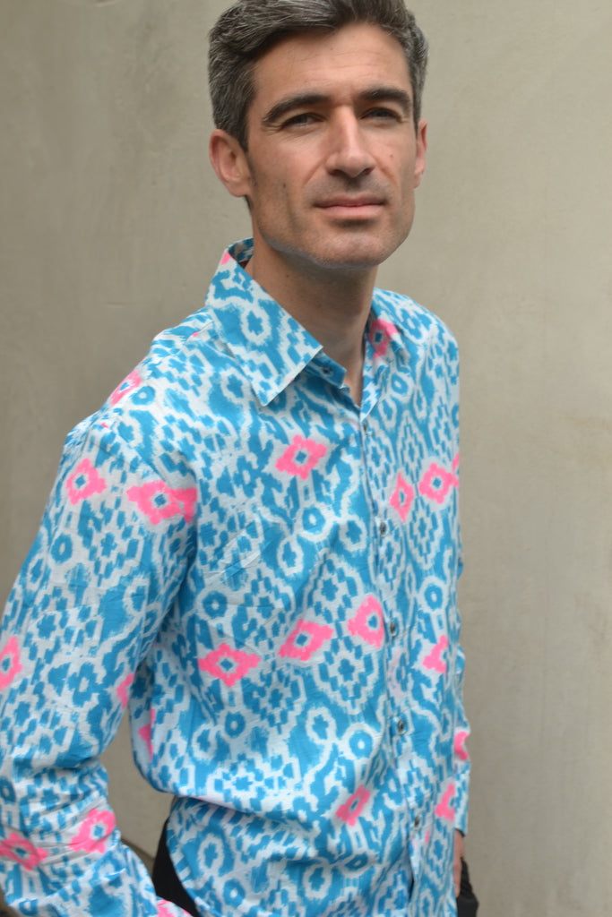 Blue & Pink Ikat men's shirt. – Shoop Doop London shirts