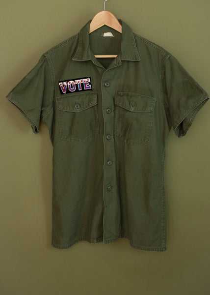 Vintage Short Sleeve Army Jacket with VOTE Patch | Electric West