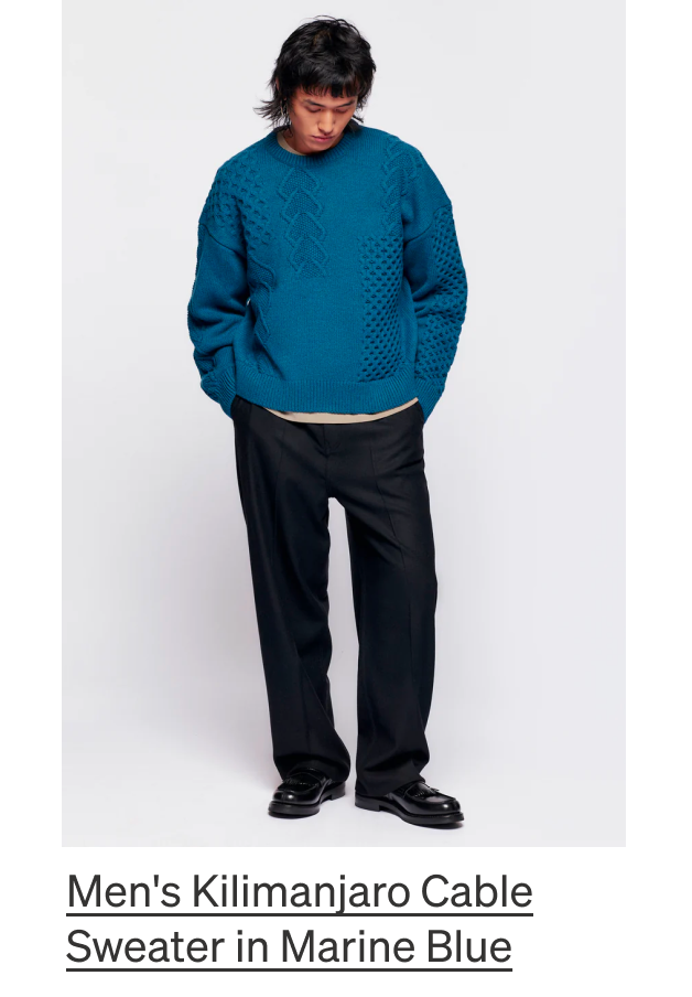 Men's Kilimanjaro Cable Sweater in Marine Blue