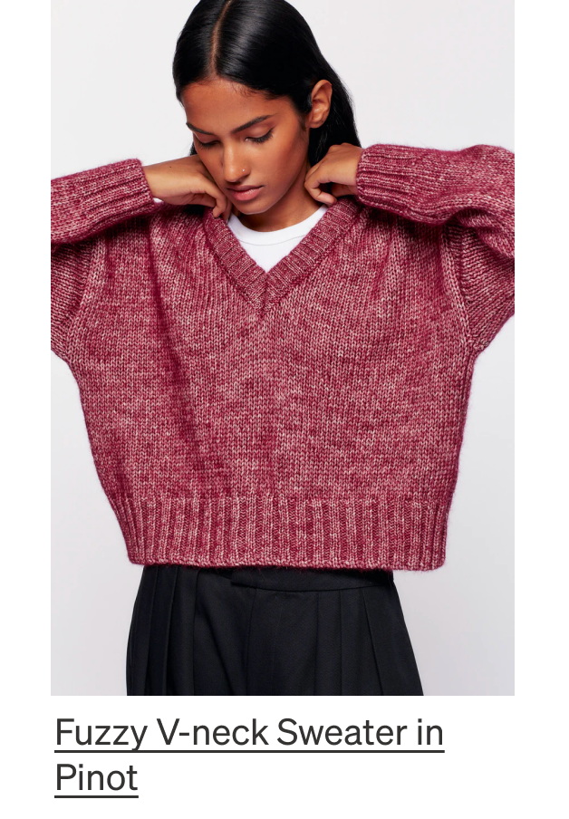 Fuzzy V-neck Sweater in Pinot