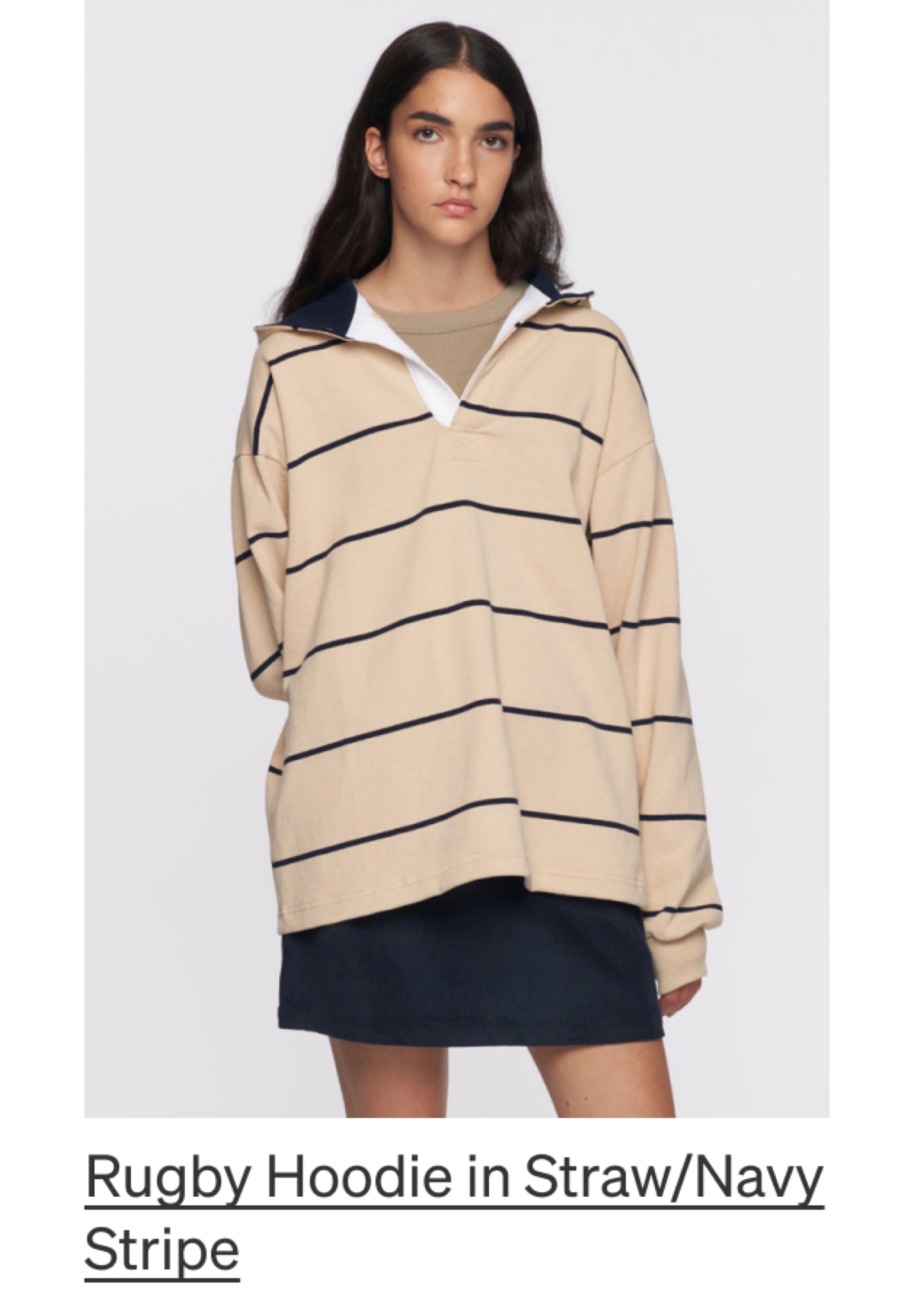 Rugby Hoodie in Straw/Navy Stripe