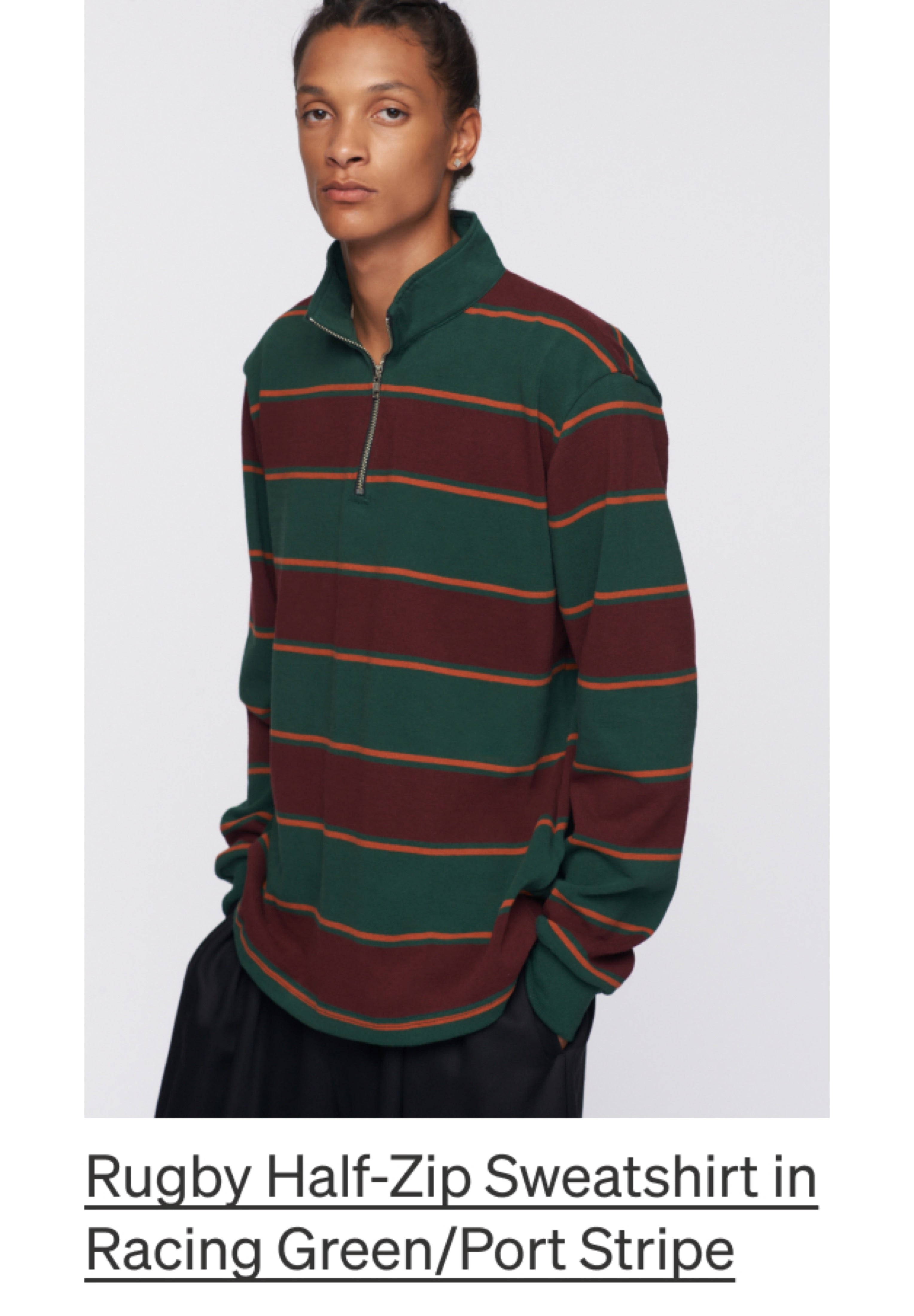 Rugby Half-Zip Sweatshirt in Racing Green/Port Stripe